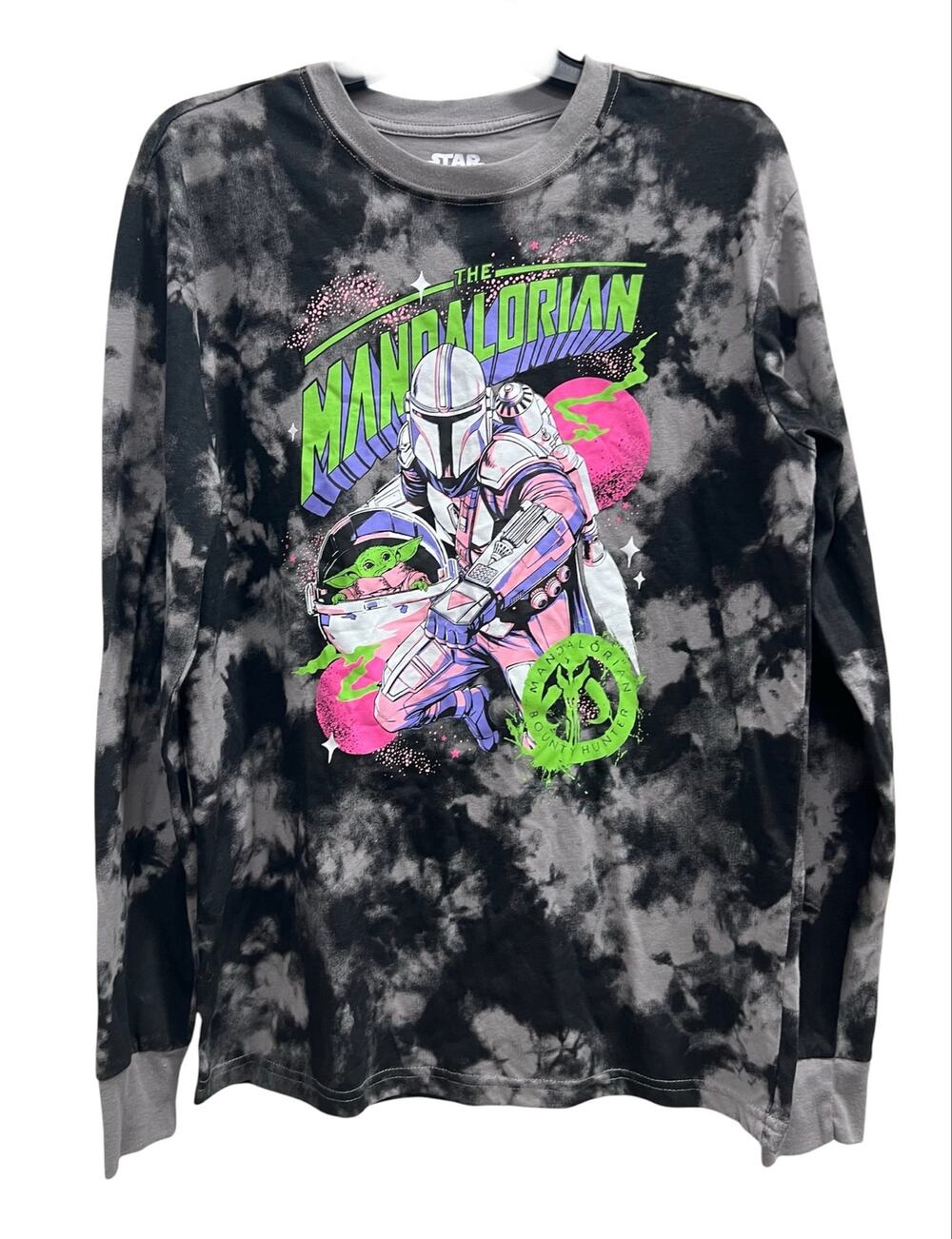Star Wars "The Mandalorian" long-sleeve graphic black gray tie-dye graphics SZ M